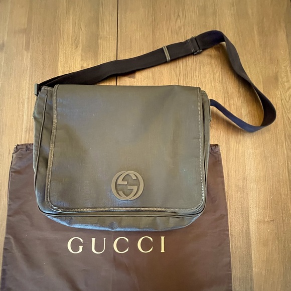 GUCCI 🔥Coated Canvas Interlocking G Monogram Large Flap Messenger Bag - Picture 2 of 16